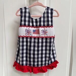 Stitchy Fish 4T Girls Red White Blue Gingham 4th of July Sleeveless Tie Blouse